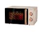 Micro-ondes SilverCrest beige rétro avec commandes rotatives en bois.