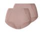 Deux paires de culottes taille haute pour femmes de couleur rose clair avec des détails en dentelle.