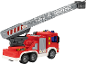 Camion de pompiers jouet rouge avec échelle extensible et le numéro 01 sur le côté.