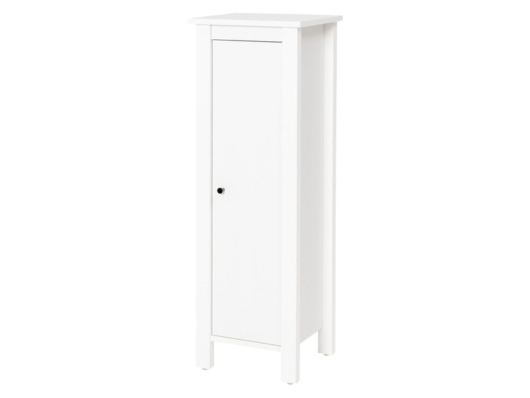 Une armoire blanche étroite avec une seule porte.