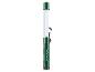 Lampe de travail LED verte avec crochet et interrupteur, sur fond blanc.