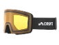 Masque de ski jaune avec sangle noire et texte 'S1 SPEQ GmbH'.