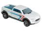 Un pick-up Hot Wheels blanc avec des rayures bleues et rouges.