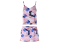 Ensemble pyjama en soie pour femme avec imprimé abstrait.