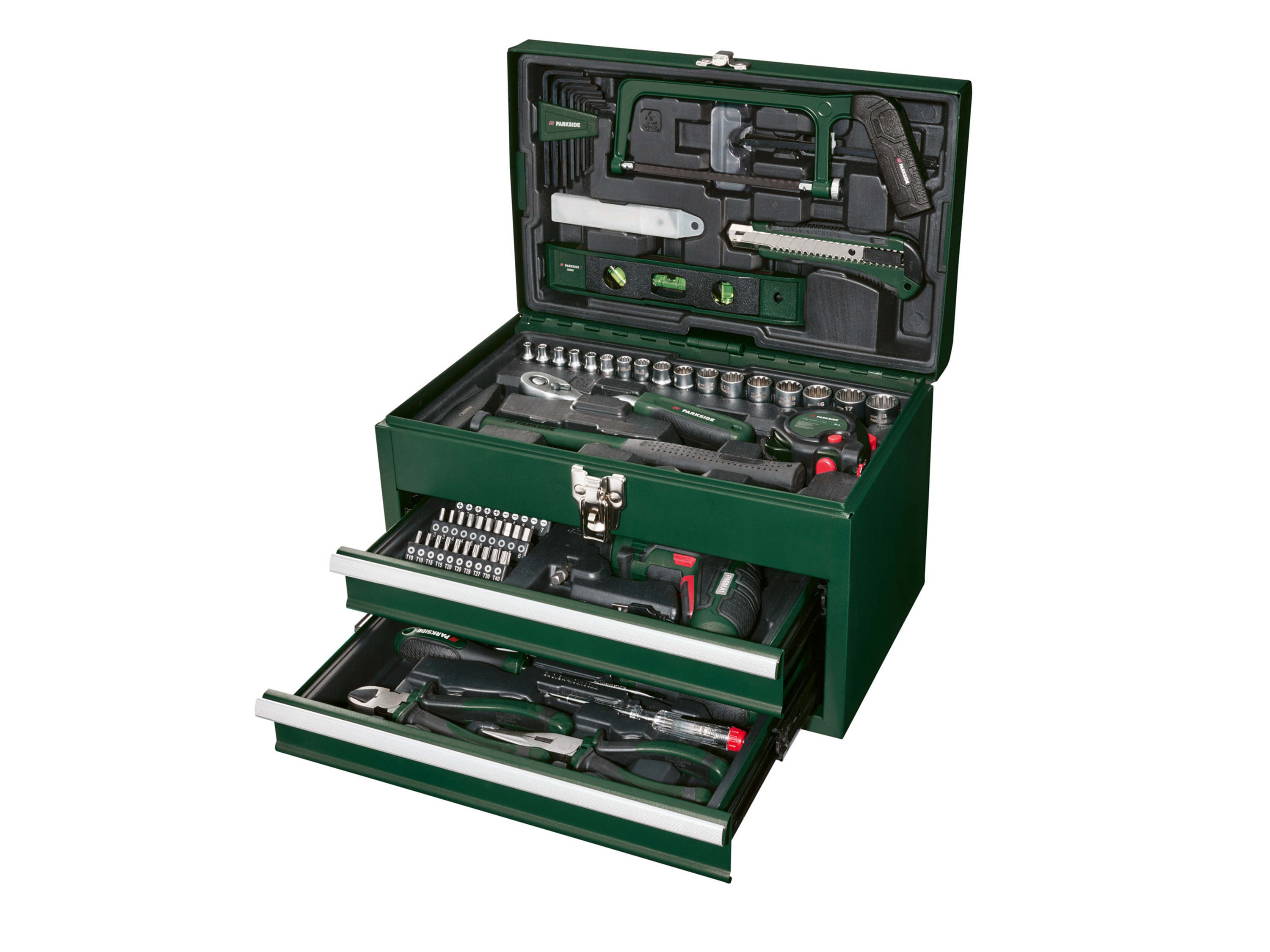 PARKSIDE® Boîte à outils métal 4V et Set de tournevis PWBM A1