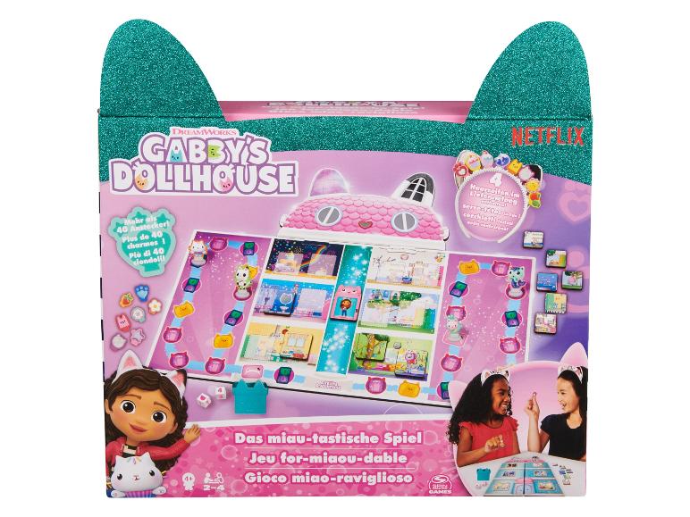Jeu de société Gabby's Dollhouse avec accessoires et personnages de dessins animés.