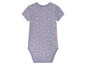 Body bébé à manches courtes, gris avec imprimé floral rose.