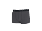 Caleçon boxer gris foncé avec ceinture noire et rayures blanches.
