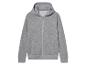 Un sweat-shirt gris à capuche et fermeture éclair.