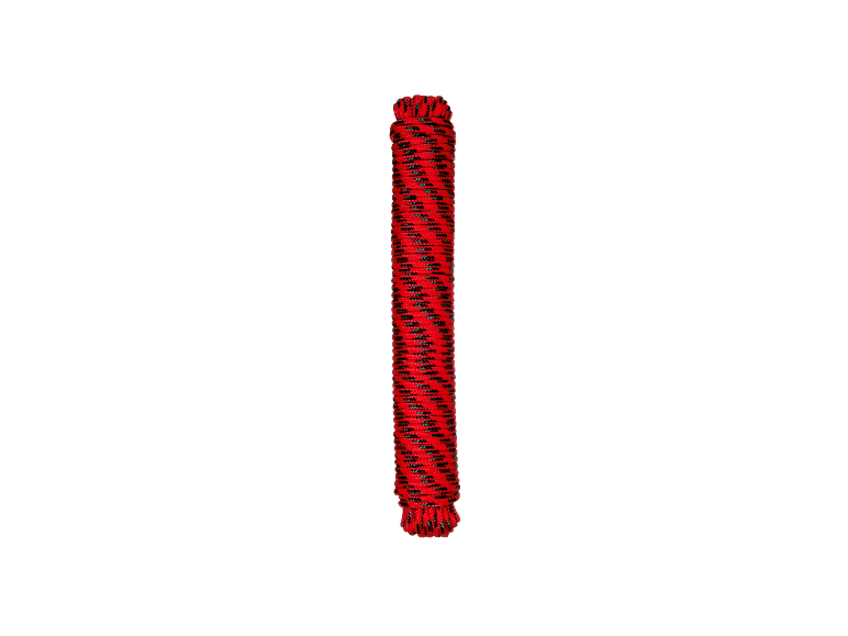 Une corde rouge et noire enroulée.