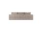 Canapé modulaire en velours côtelé beige avec de grands coussins.