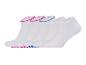 Lot de cinq paires de chaussettes de sport blanches avec des bordures roses et bleues.
