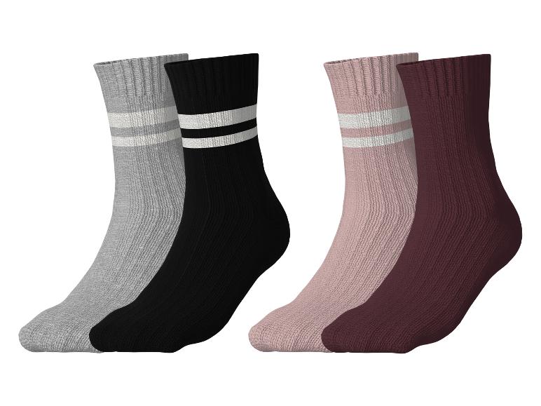 ESMARA KIDS chaussettes thermiques pour enfants, 2 paires : grises, noires, roses et bordeaux à rayures.