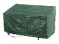 Housse de protection verte pour mobilier de jardin, avec cordon de serrage et œillets métalliques.