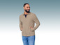 Un homme avec une veste beige et un jean.