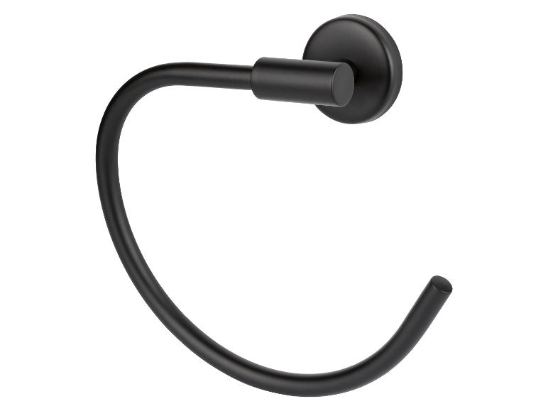 Un porte-serviettes noir en forme de C, fixé au mur.