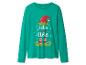 T-shirt vert à manches longues avec un imprimé d'elfe de Noël et le texte « let's take an elfie ».