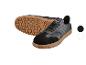 Baskets noires pour hommes avec semelle marron, présentées sous deux angles.