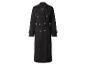 Trench-coat noir à double boutonnage avec boutons dorés et ceinture à nouer