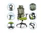 Chaise de bureau verte avec dossier en maille et fonctionnalités réglables