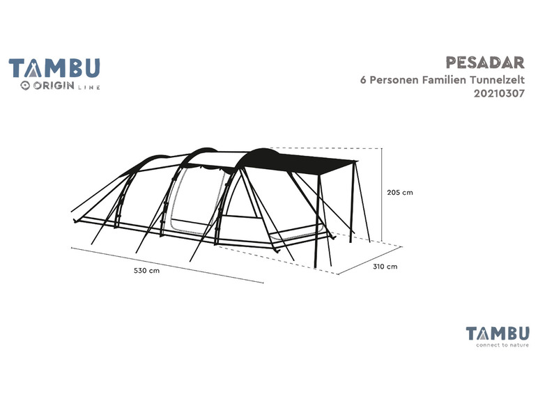 Aller en mode plein écran : TAMBU Tente tunnel familiale pour 6 personnes, gris/bleu - Image 10