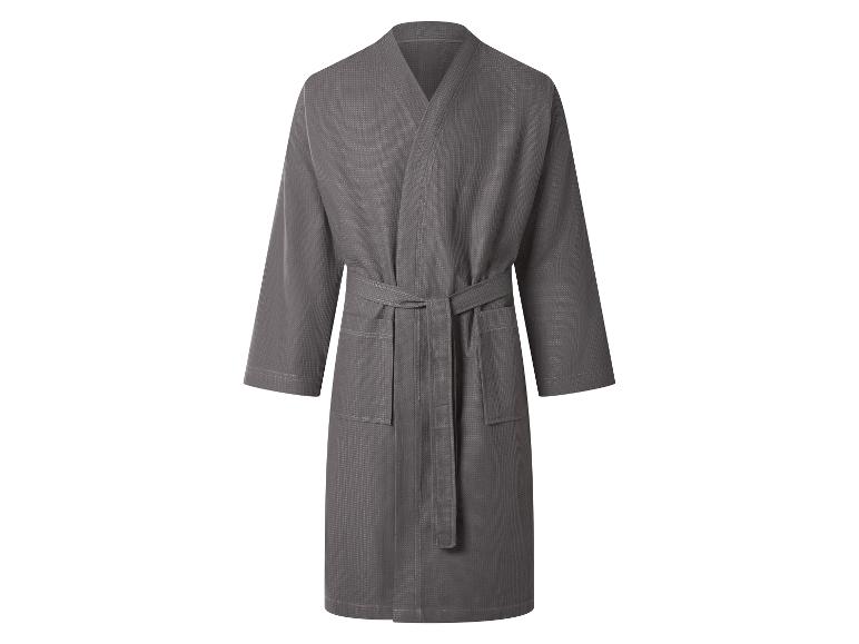 Peignoir gaufré gris avec ceinture et poches