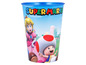 Un gobelet bleu Super Mario avec des images de Peach et Toad.