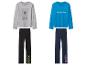 Deux pyjamas à manches longues pour enfants: un gris avec le logo Xbox et un bleu avec le logo PlayStation.