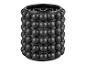 Un pot de fleurs rond noir avec une texture rugueuse.