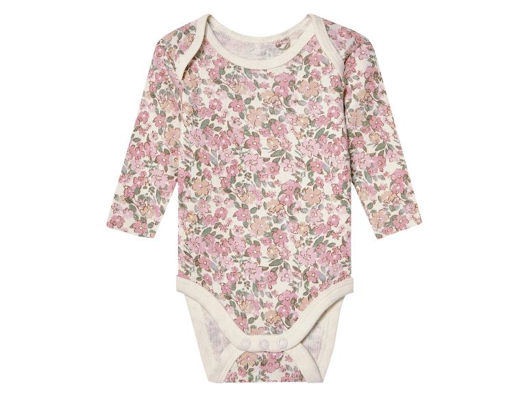 Bodysuit bébé à manches longues, imprimé floral rose et blanc.