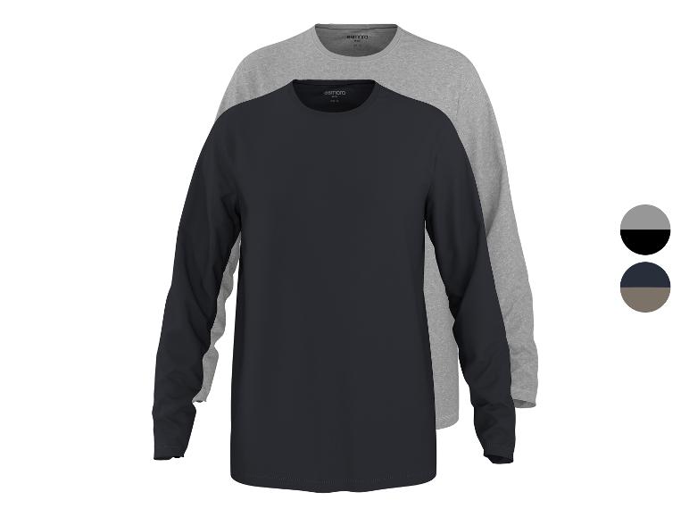 Deux t-shirts à manches longues pour homme : un bleu foncé et un gris.