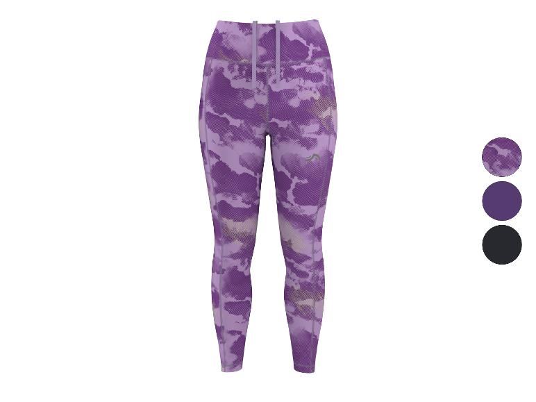 Legging de sport violet à motif abstrait avec des options de couleur unie.