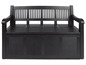 Banc de jardin en bois noir avec rangement.