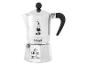 Cafetière moka argentée avec poignée et bouton noirs, avec le texte « It's coffee time ».