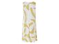 Robe blanche sans manches avec motif abstrait jaune.