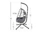 Chaise suspendue avec coussins, mesurant 196 cm de hauteur et 65 cm de largeur.
