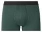 Caleçon boxer vert foncé pour homme avec ceinture noire et fines rayures grises.