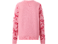 Pull rose à manches longues avec motifs de nœuds rouges sur les manches, vue arrière