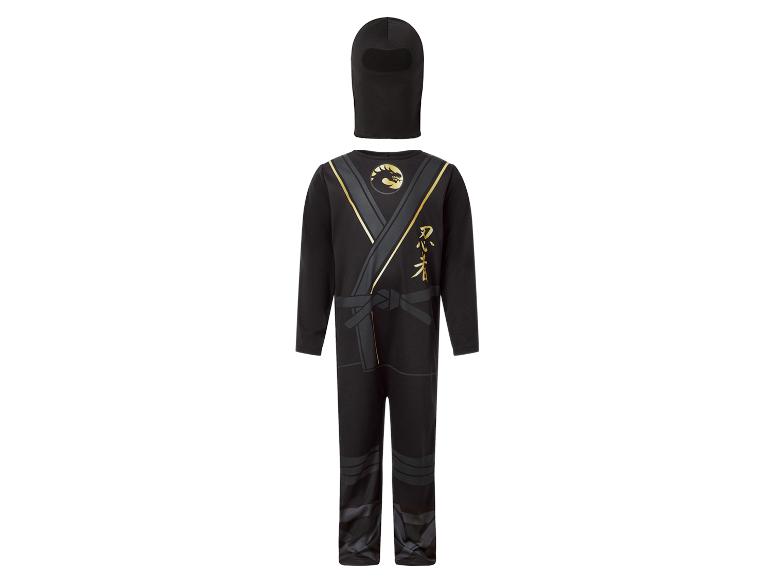 Déguisement de ninja noir pour enfant avec cagoule et détails dorés