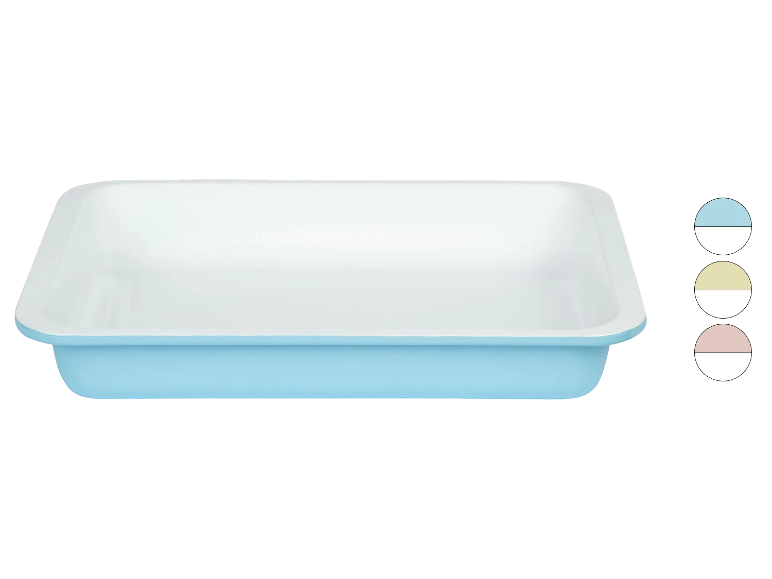 Plateau rectangulaire bleu clair avec intérieur blanc et options de couleur.
