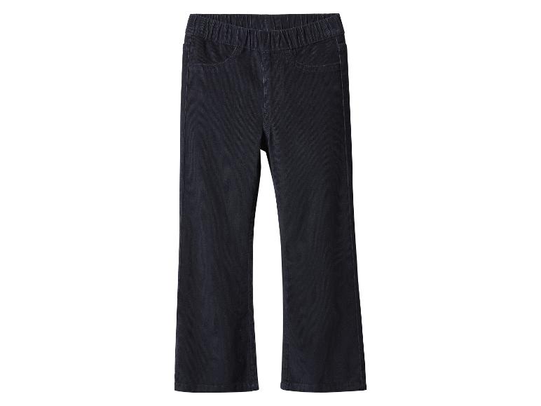 Pantalon en velours côtelé bleu marine, coupe bootcut, pour fille.