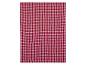 Serviette et nappe à carreaux rouges et blancs.