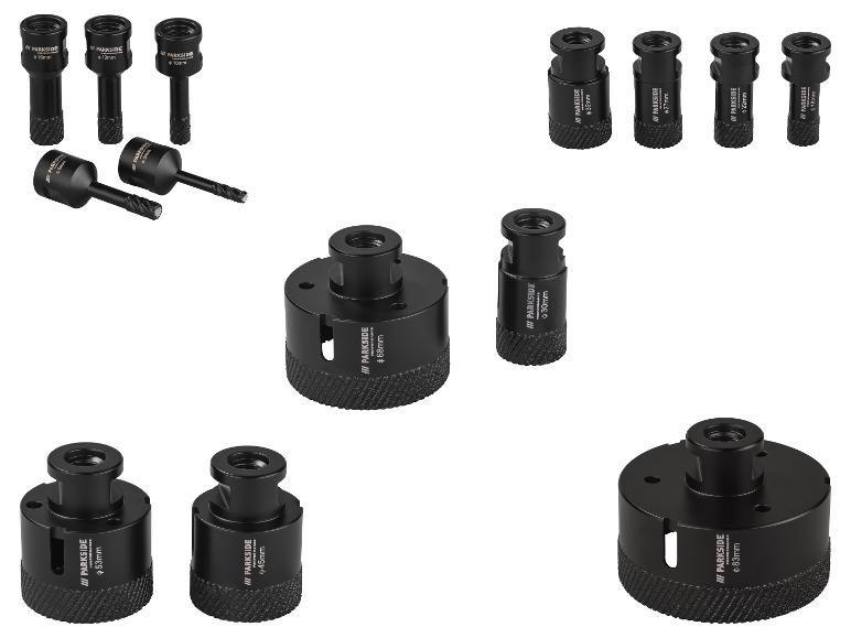 Un ensemble de forets et de scies cloches noirs de différentes tailles.