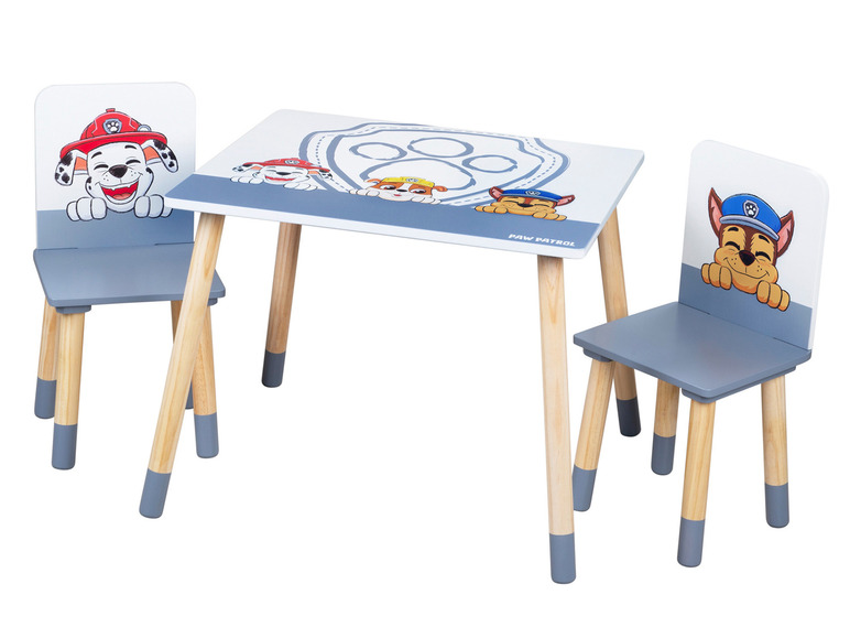 Une table et deux chaises pour enfants avec le motif Pat' Patrouille