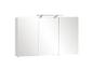 Armoire de salle de bain blanche à trois portes avec miroir et éclairage