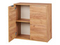 Une armoire en bois avec deux portes et une étagère.
