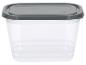 Récipient en plastique transparent avec couvercle gris foncé