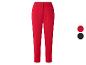 Pantalon femme rouge taille haute, également disponible en noir.