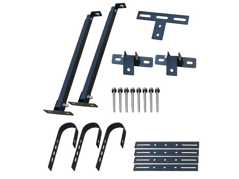 Supports de fixation, plaques, vis et colliers de serrage pour montage solaire.