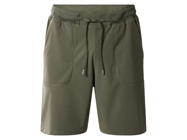 Shorts kaki pour hommes avec cordon de serrage et poches.